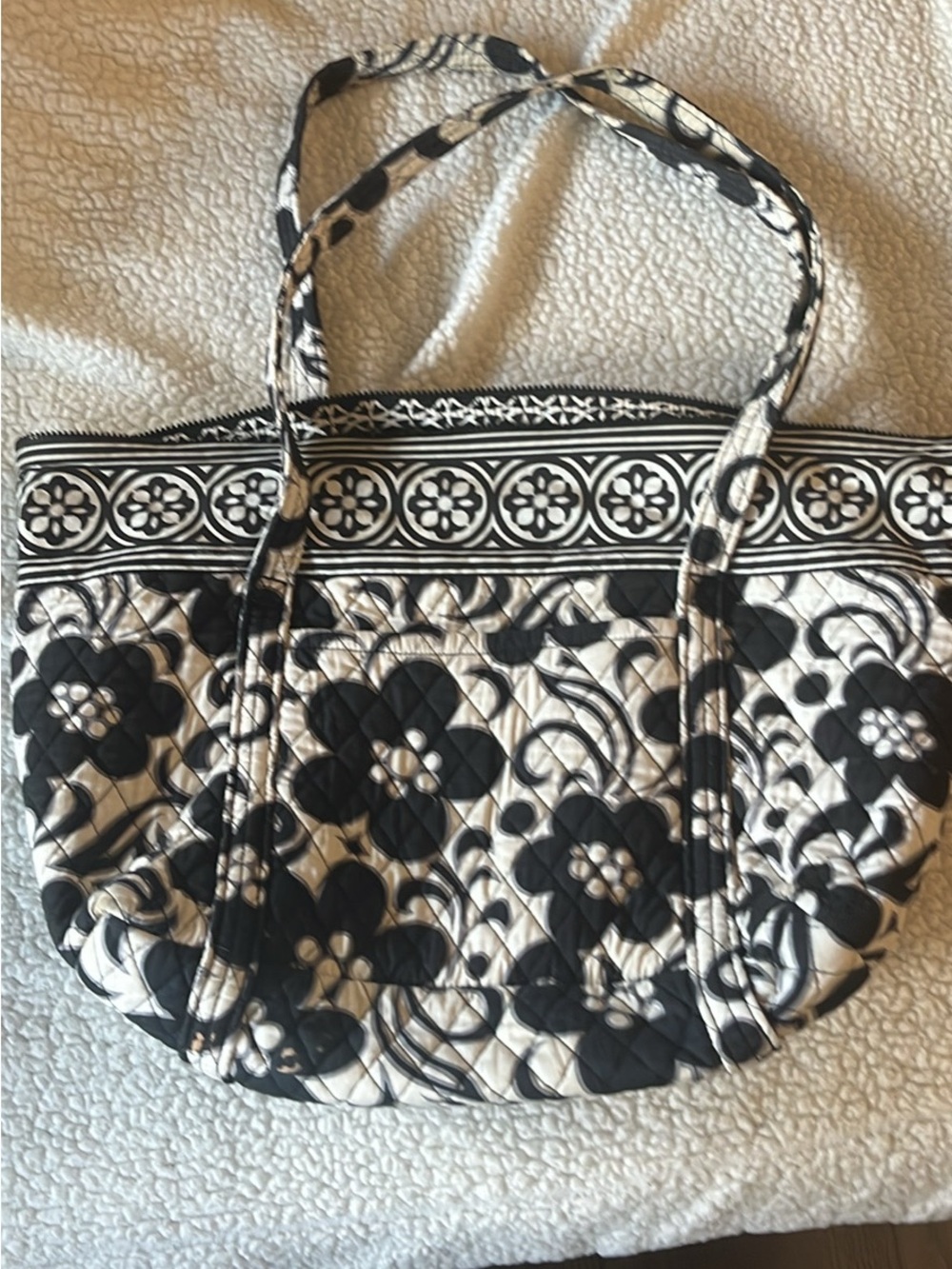 Vera Bradley Black & White Floral Quilted Tote